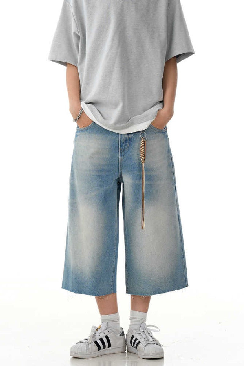 Raw Hem Washed Cropped Jeans