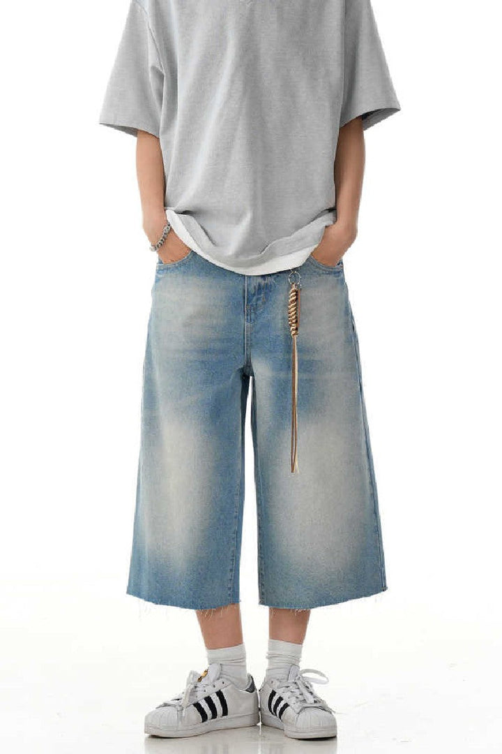 Raw Hem Washed Cropped Jeans