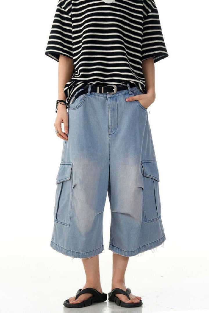 Wrinkled Blue Cargo Shorts