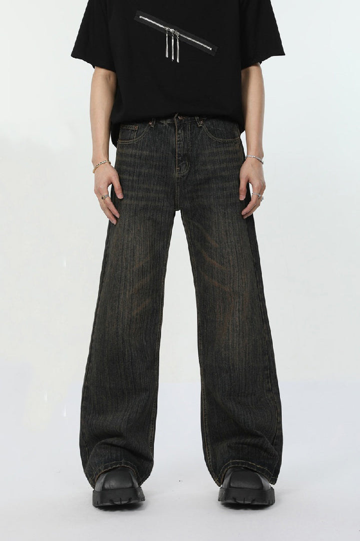 Distressed Dyed Straight Jeans