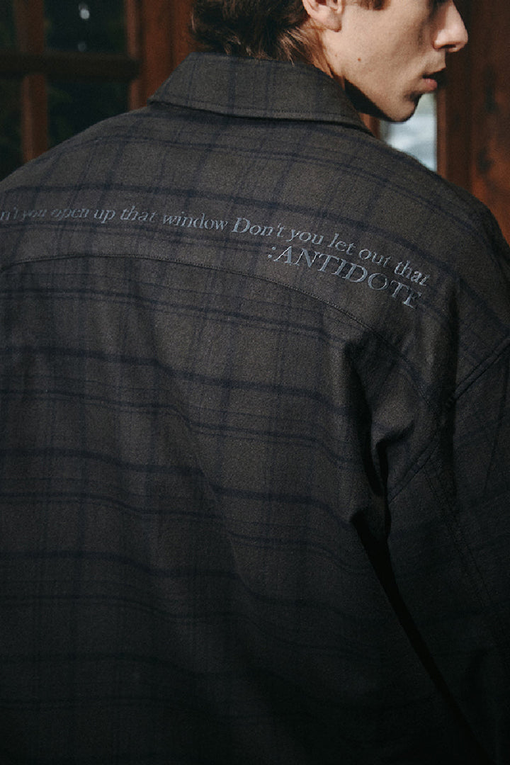 Frayed Embroidered Plaid Work Shirt