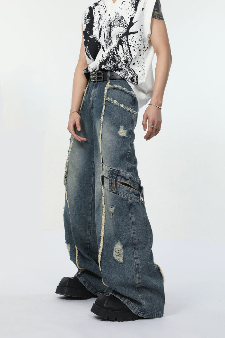 Distressed Cargo Pocket Jeans