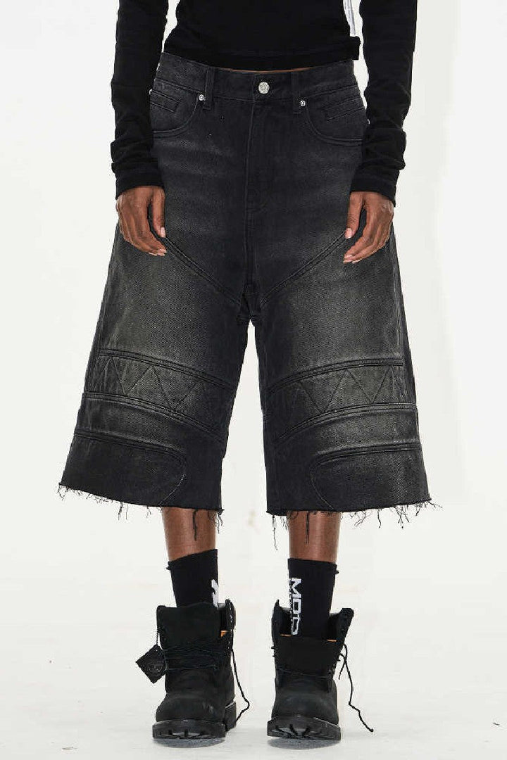 Washed Biker Raw Shorts