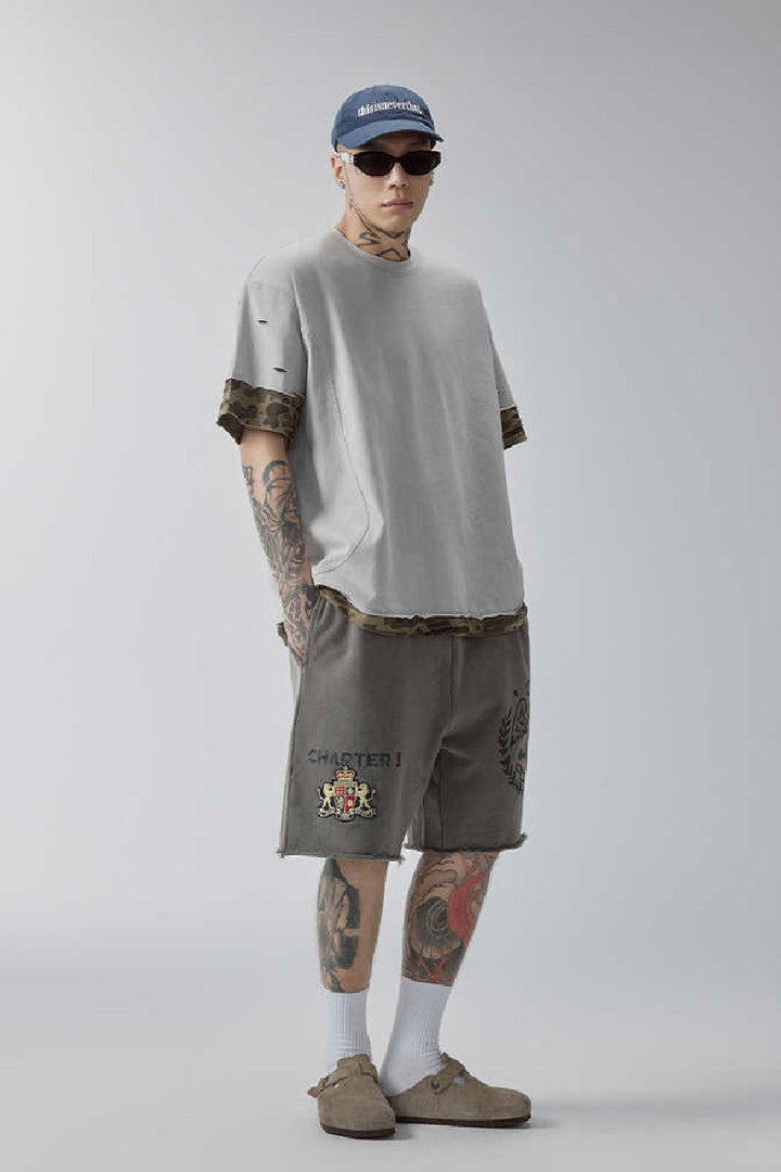 Distressed Stamp Print Shorts
