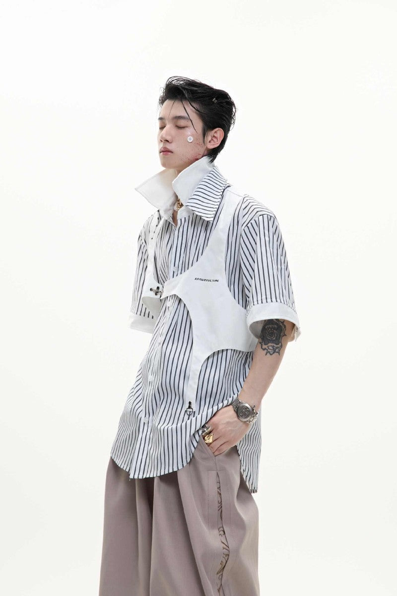 Striped Double Collar Layered Shirt