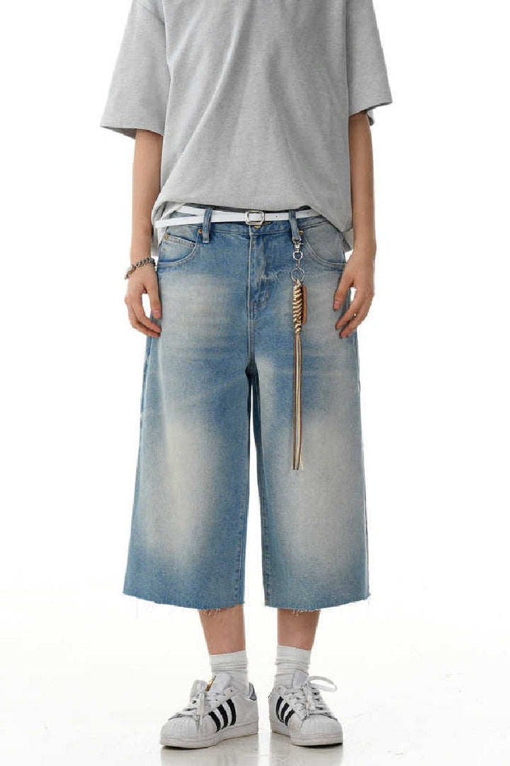 Raw Hem Washed Cropped Jeans