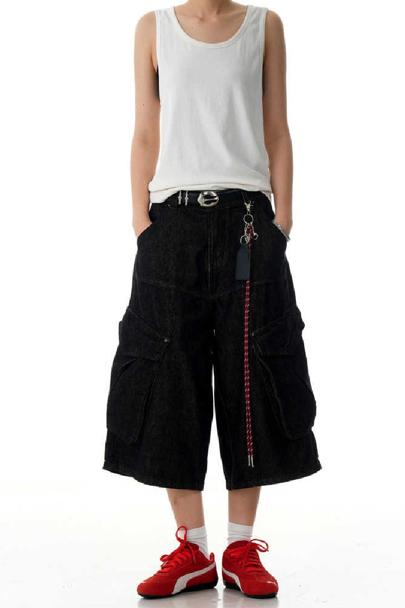 Black Cargo Cropped Jeans