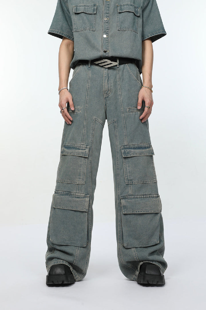 Distressed Multi-Pocket Cargo Jeans