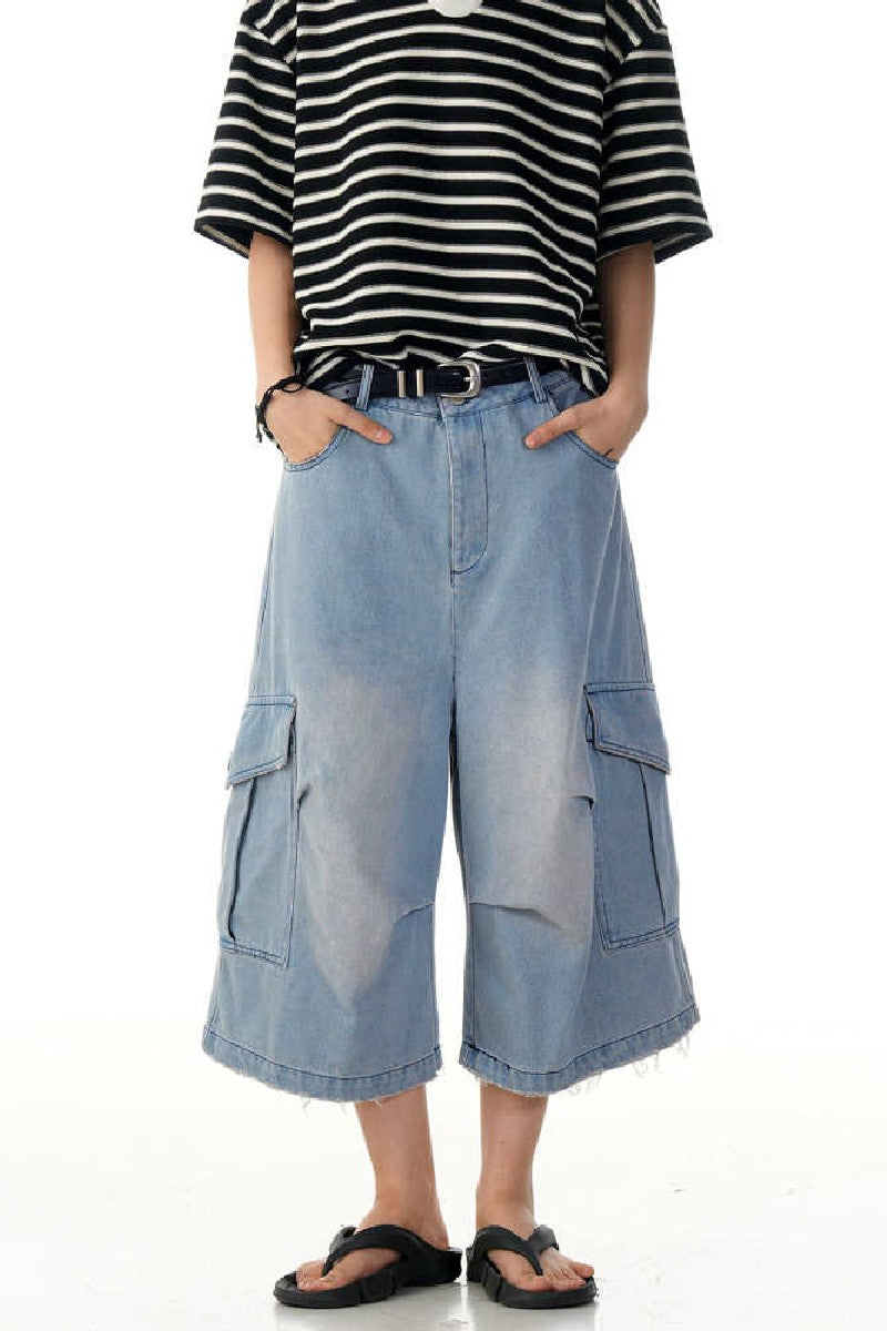 Wrinkled Blue Cargo Shorts