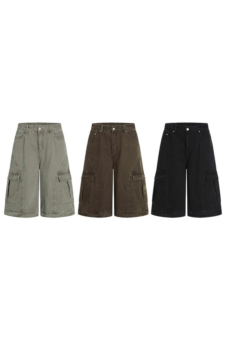 Multi Pocket Cropped Work Shorts