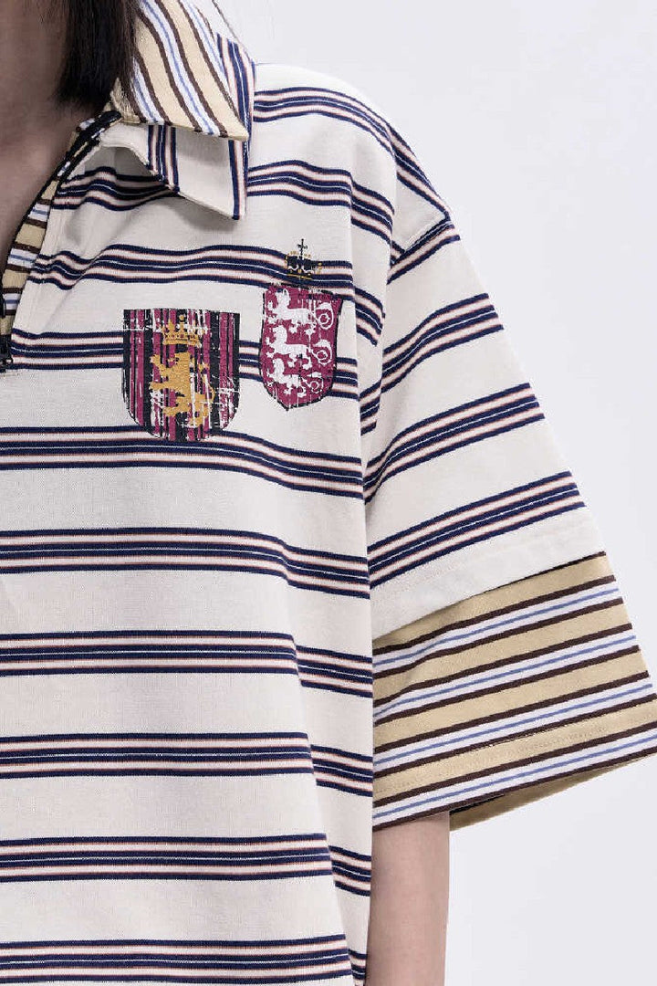 Striped Zip Polo Nylon Tee