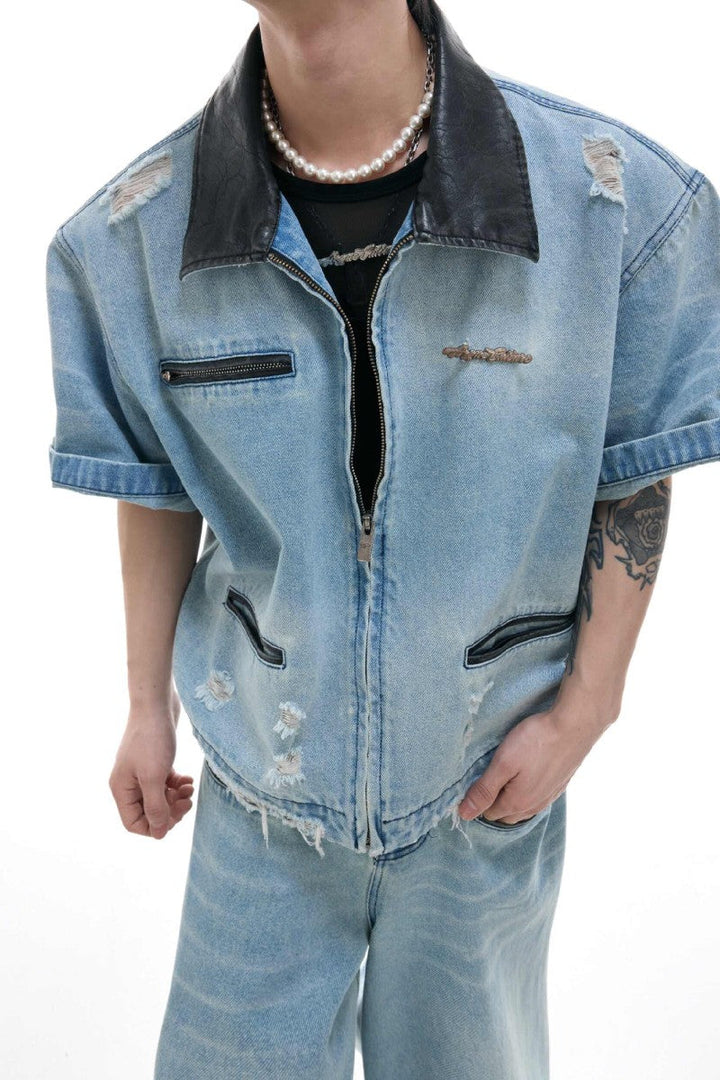Washed Distressed Denim Shirt