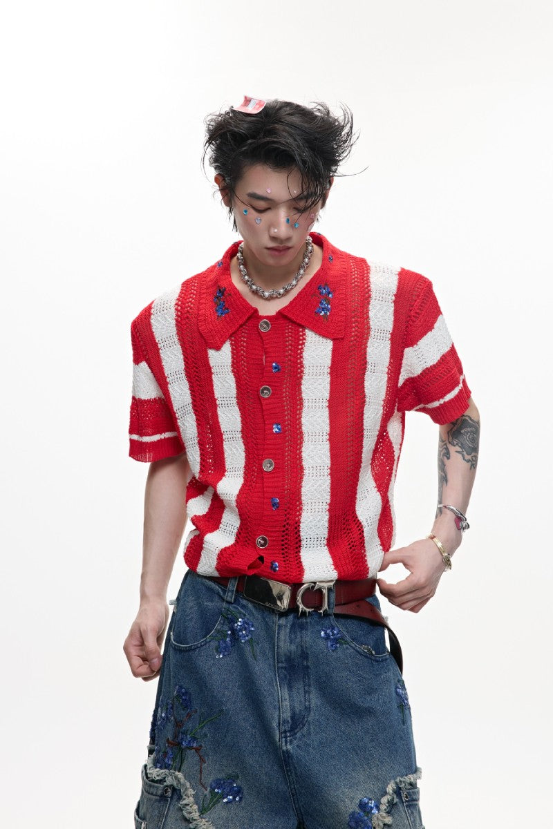 Retro Knit Stripe Polo Tee