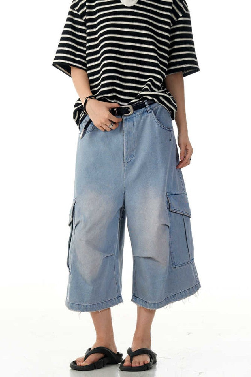 Wrinkled Blue Cargo Shorts