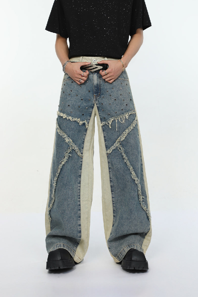 Vintage Studded Wide-Leg Jeans