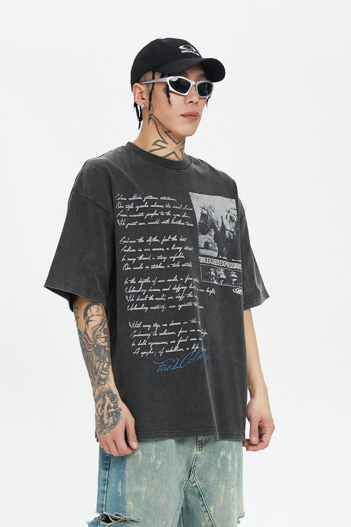 Washed Picture Print Couple Tee