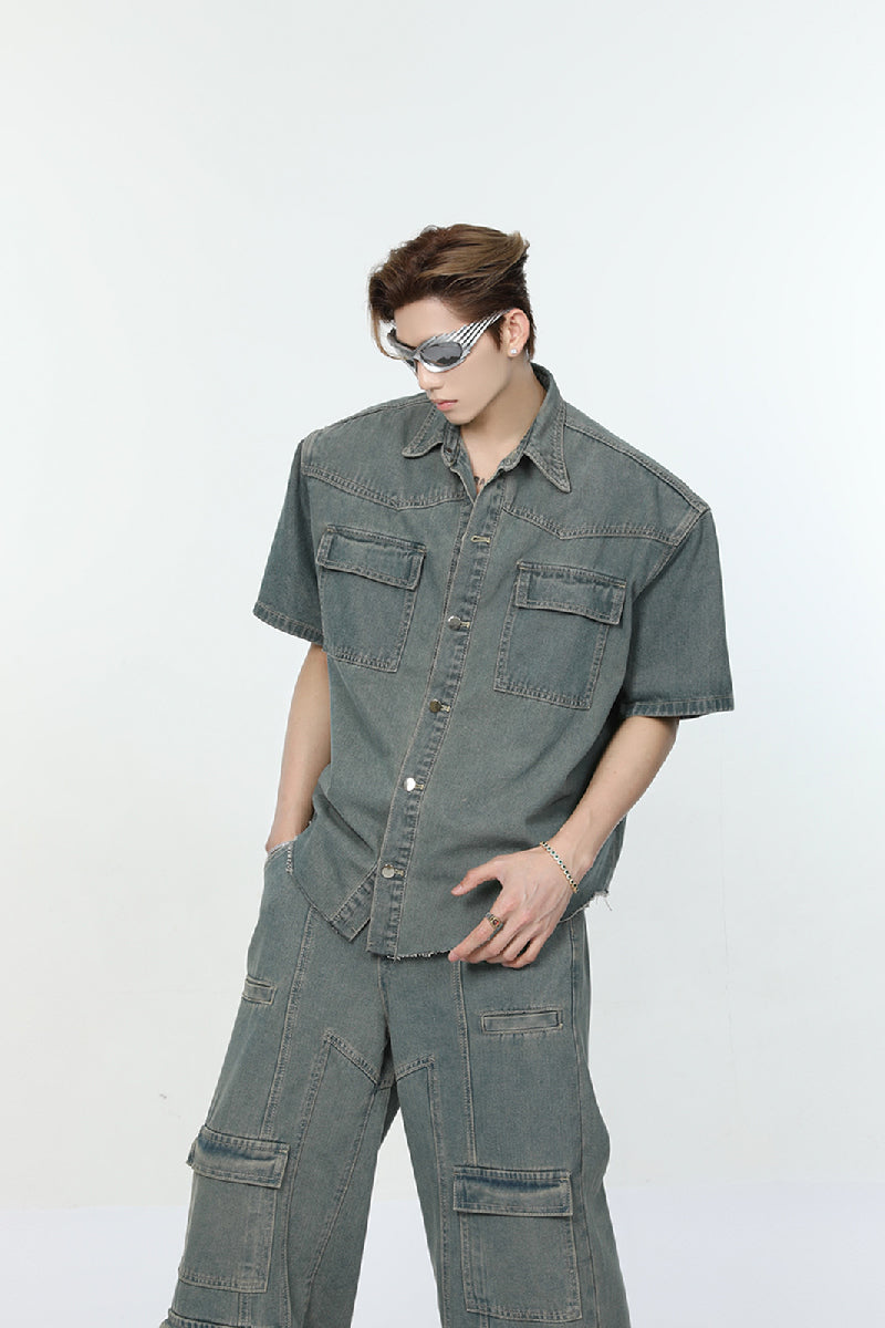 Multi-Pocket Denim Shirt