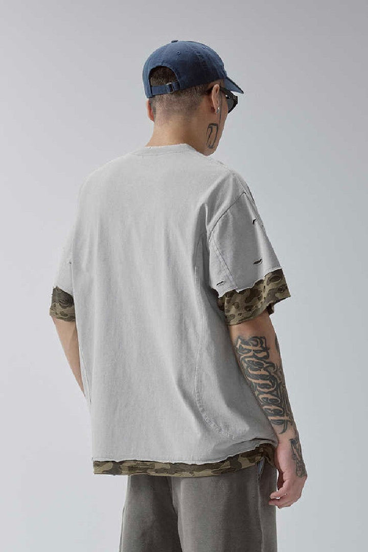 Camo Layered Distressed T-Shirt