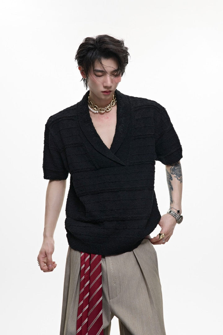Embroidered V-Neck Knit Tee