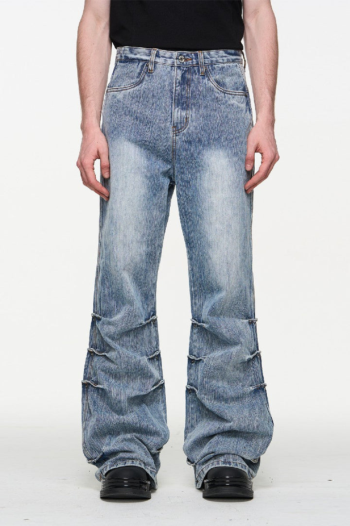 Washed Bamboo Pleat Misaligned Jeans