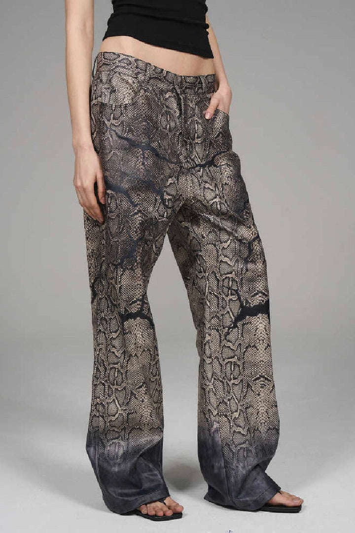 Snakeskin Print Faux Leather Pants