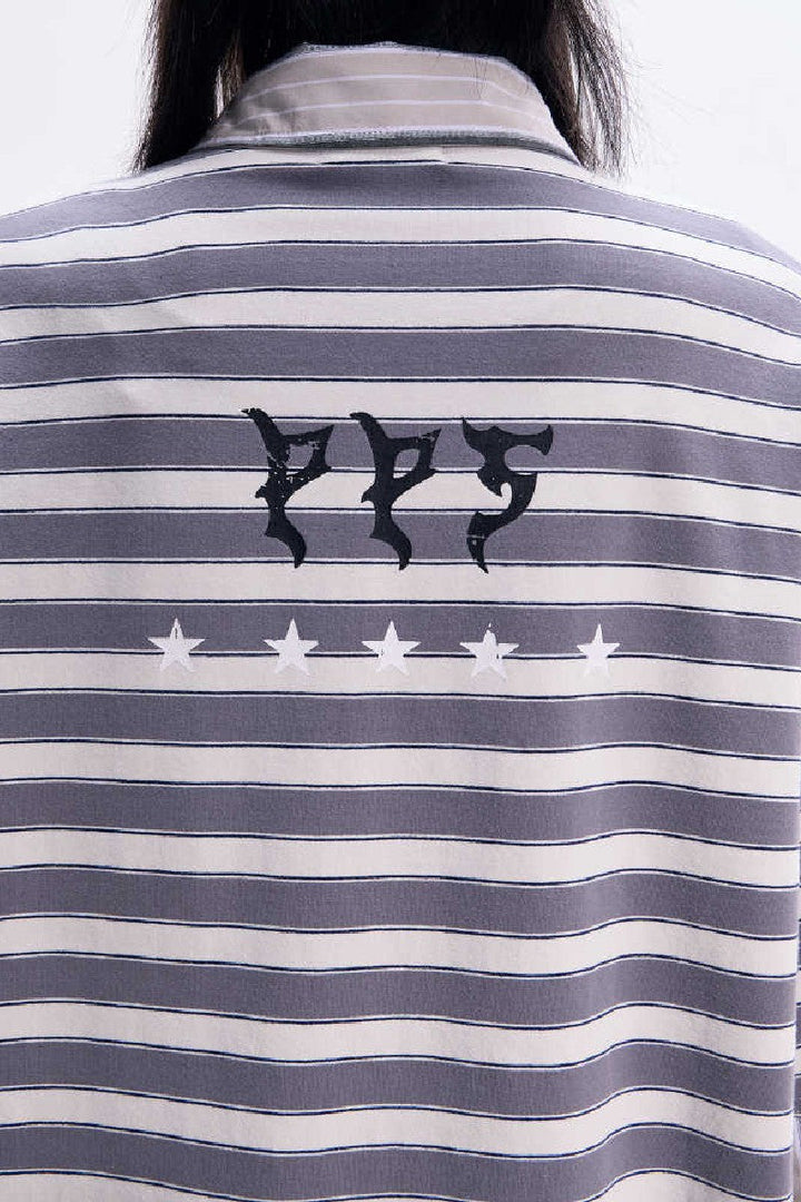 Striped Layered Longsleeve Polo Tee