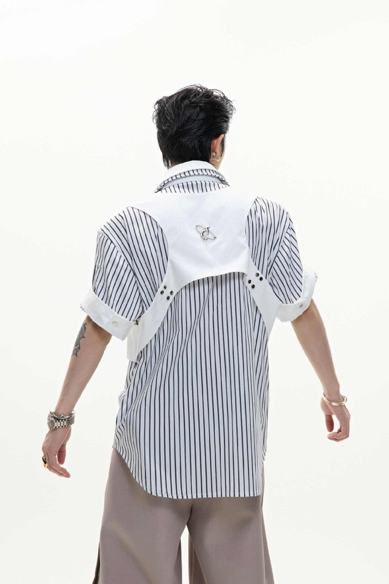 Striped Double Collar Layered Shirt