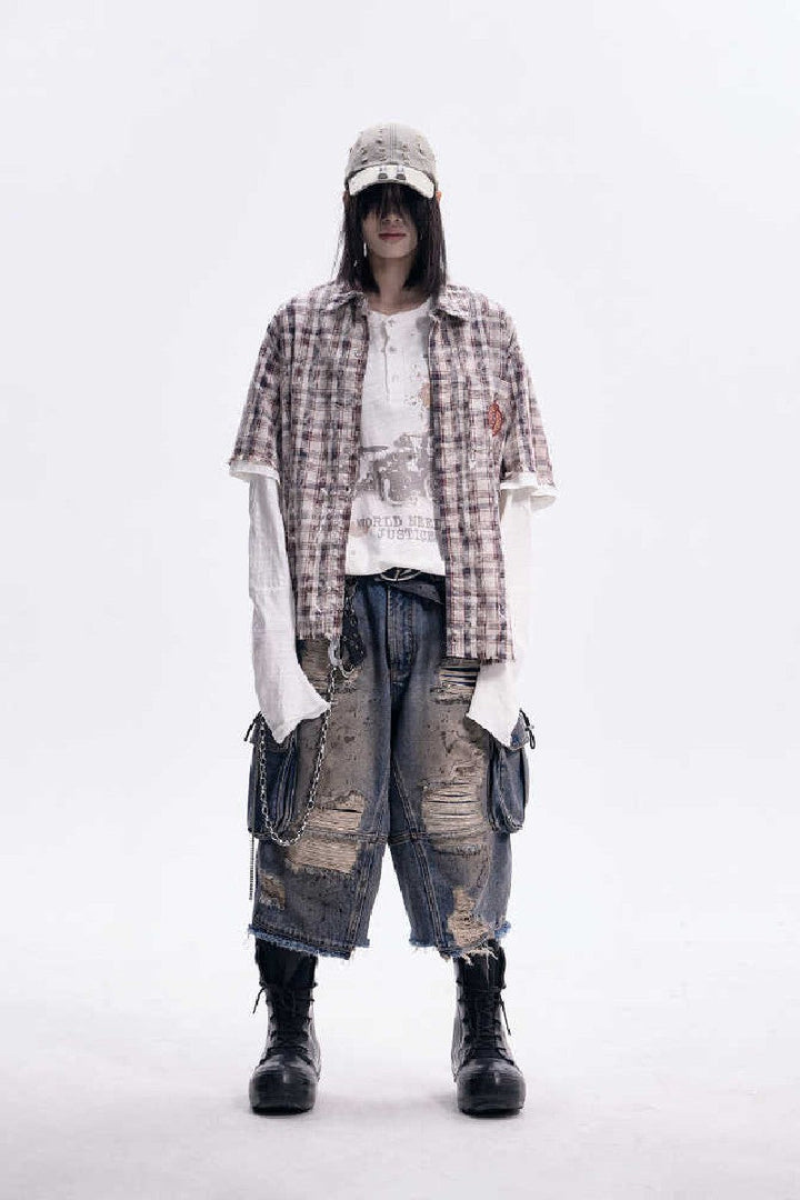 Plaid Raw Edge Polo Shirt