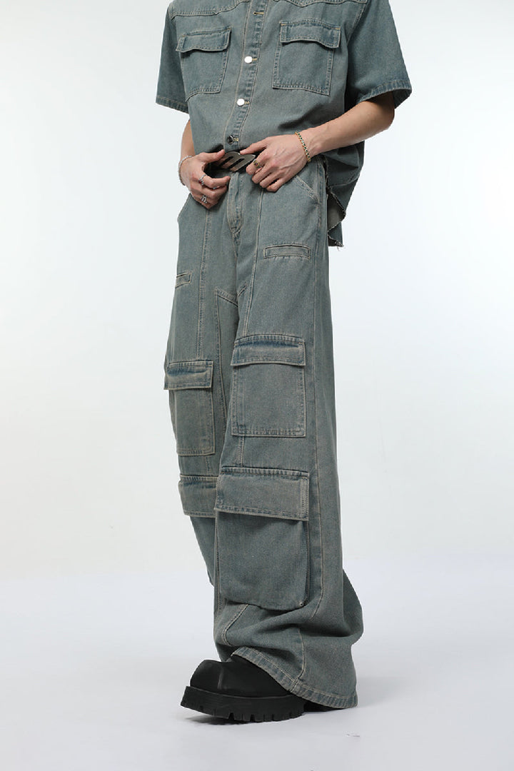 Distressed Multi-Pocket Cargo Jeans