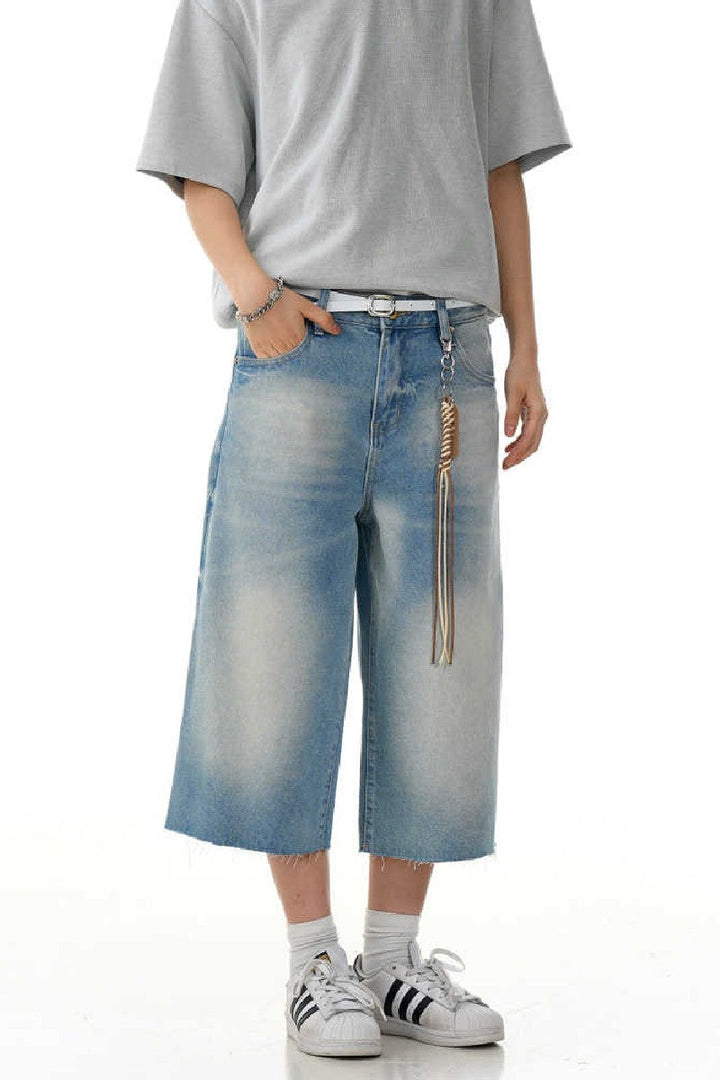 Raw Hem Washed Cropped Jeans