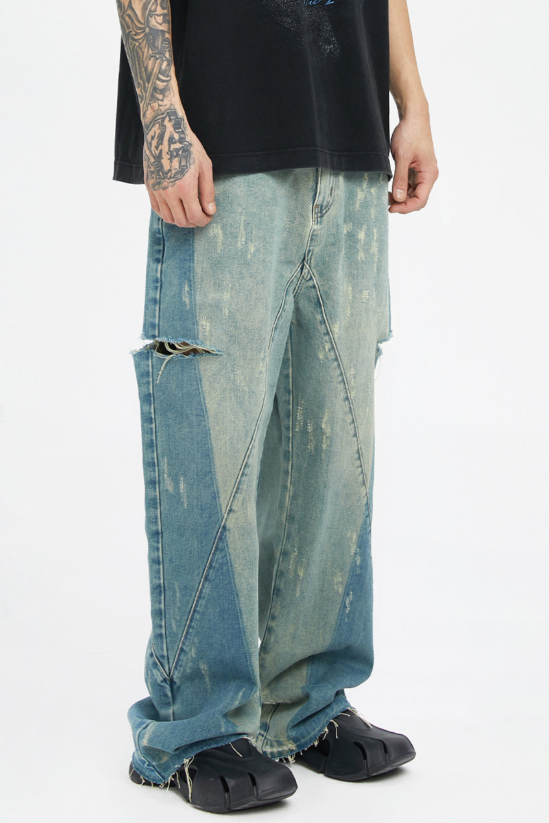 Side Patched Distressed Jeans