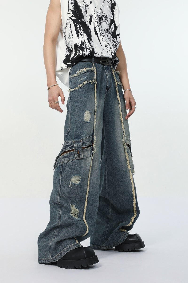 Distressed Cargo Pocket Jeans