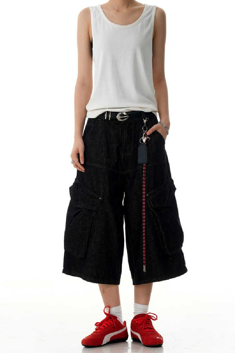Black Cargo Cropped Jeans