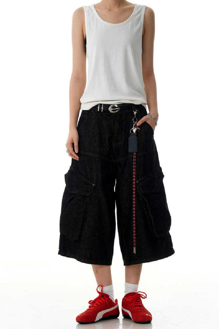 Black Cargo Cropped Jeans