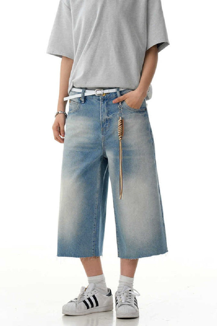 Raw Hem Washed Cropped Jeans