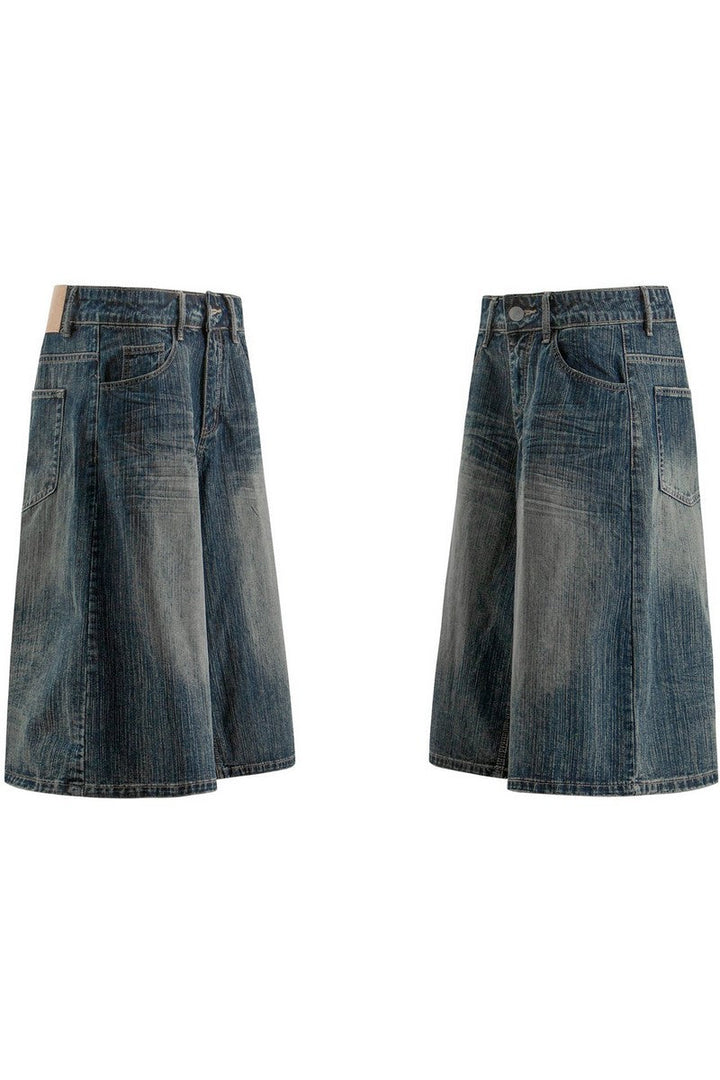 Washed Slub Denim Shorts