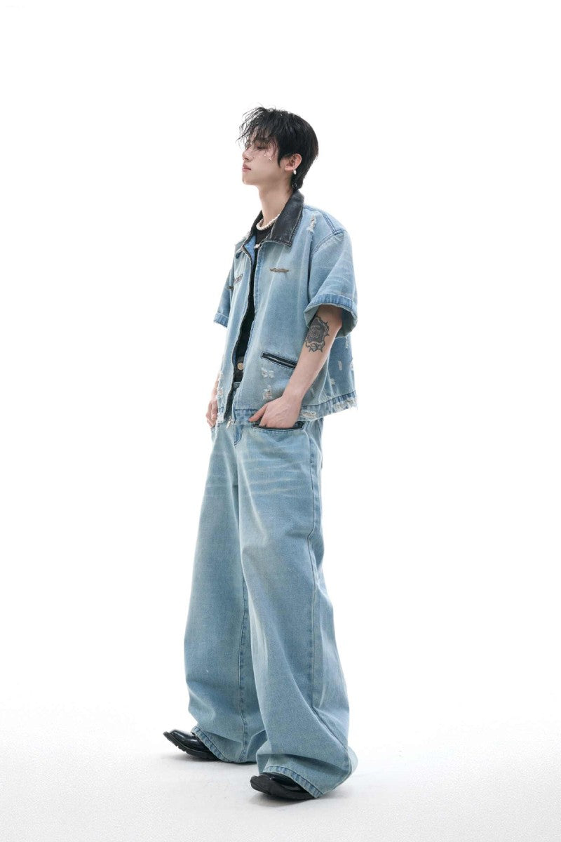 Washed Distressed Denim Shirt