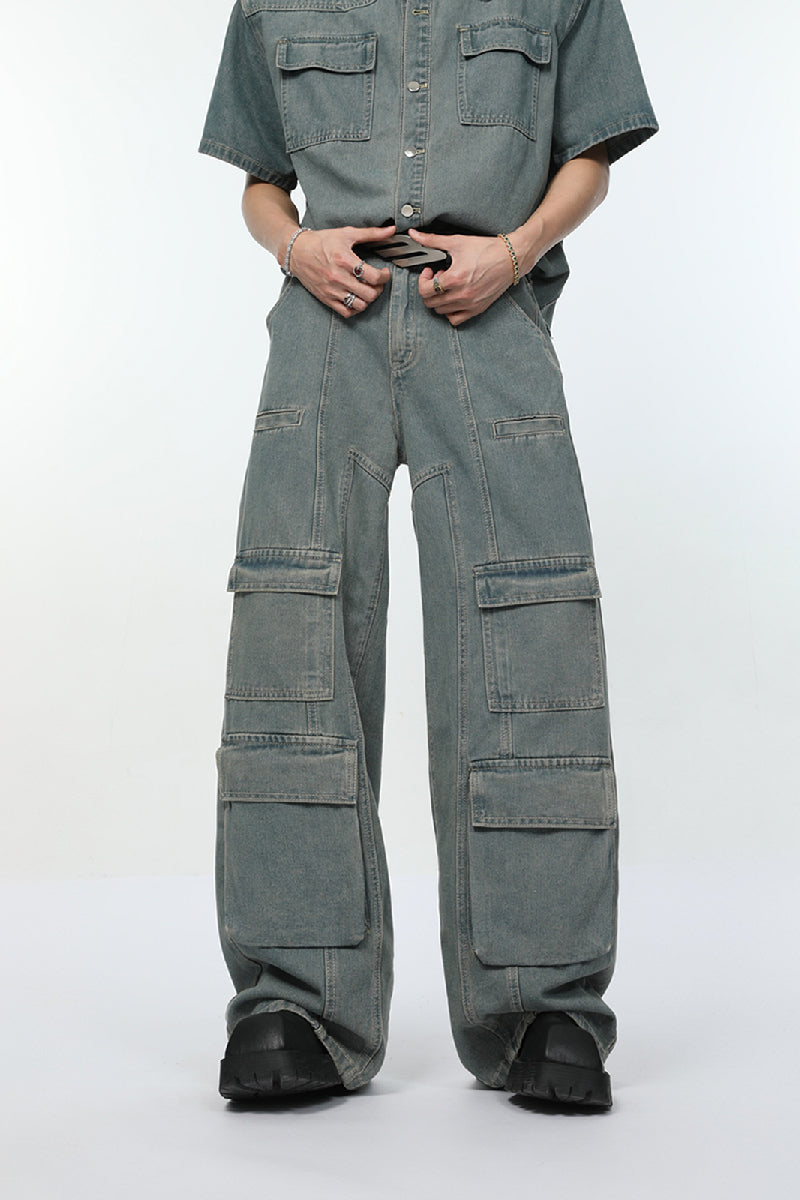 Distressed Multi-Pocket Cargo Jeans