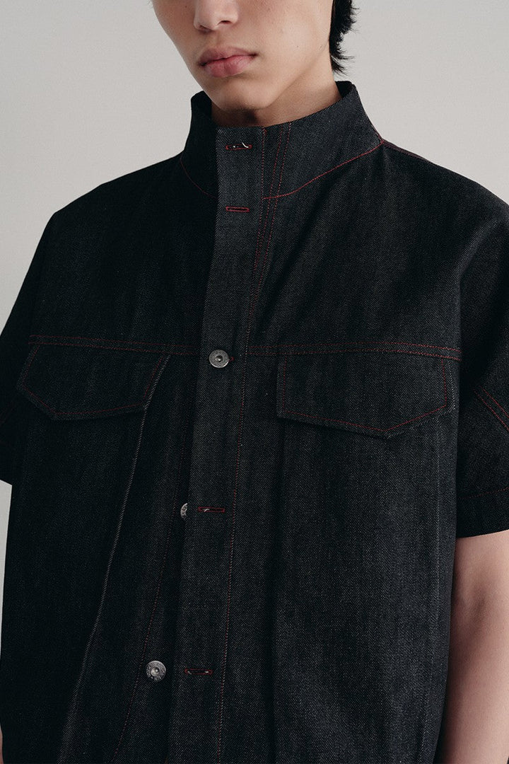 Raw Denim Stand Collar Shirt