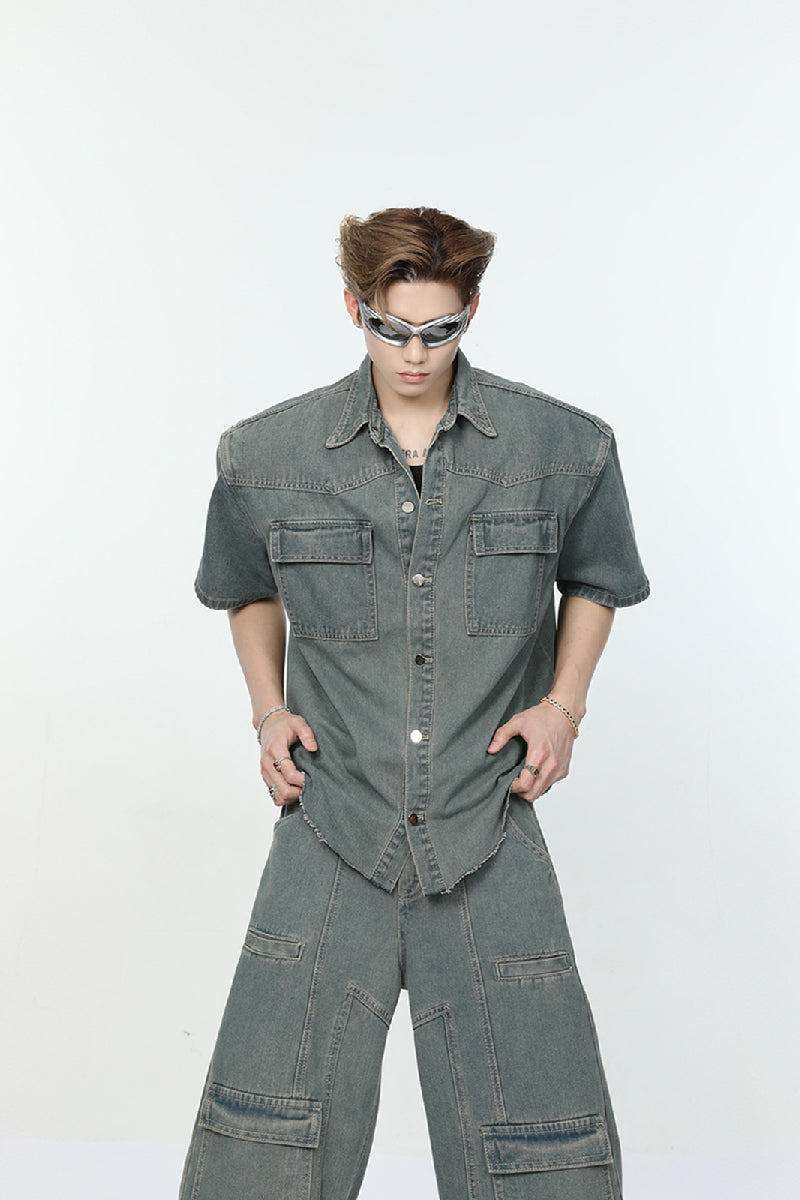 Multi-Pocket Denim Shirt