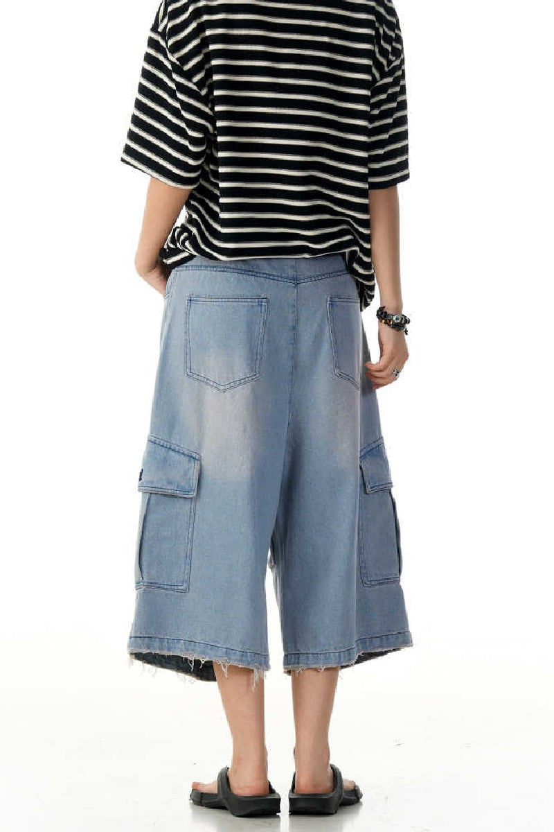 Wrinkled Blue Cargo Shorts