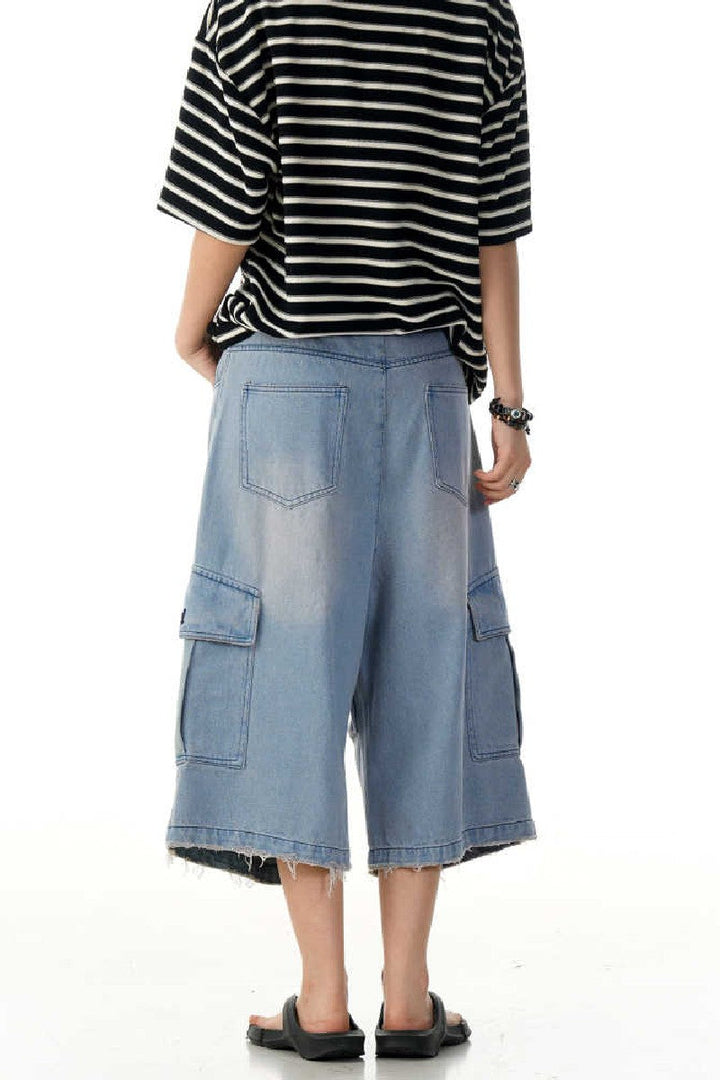 Wrinkled Blue Cargo Shorts