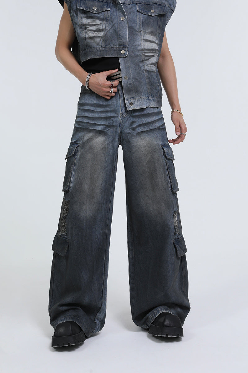 Distressed Multi-Pocket Cargo Jeans