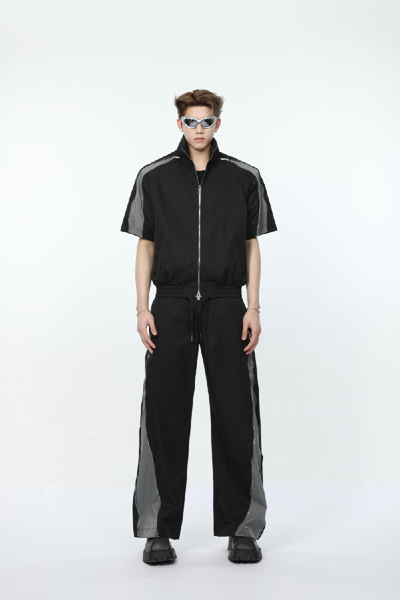 Colorblock Zip-Up Drawstring Pants