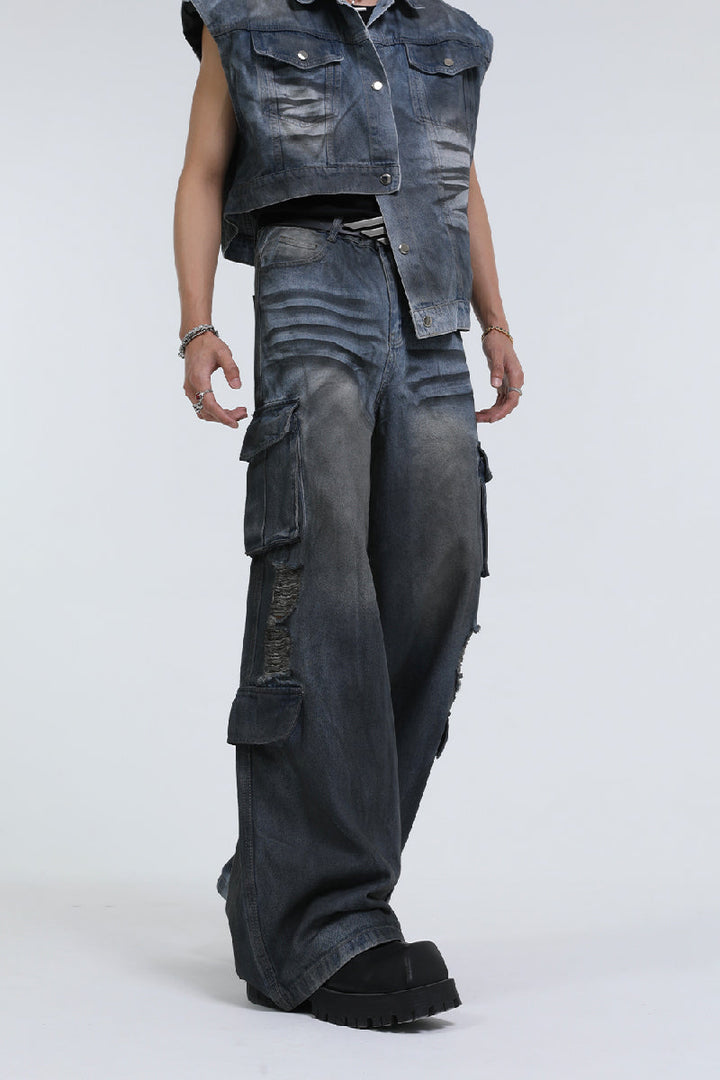 Distressed Multi-Pocket Cargo Jeans