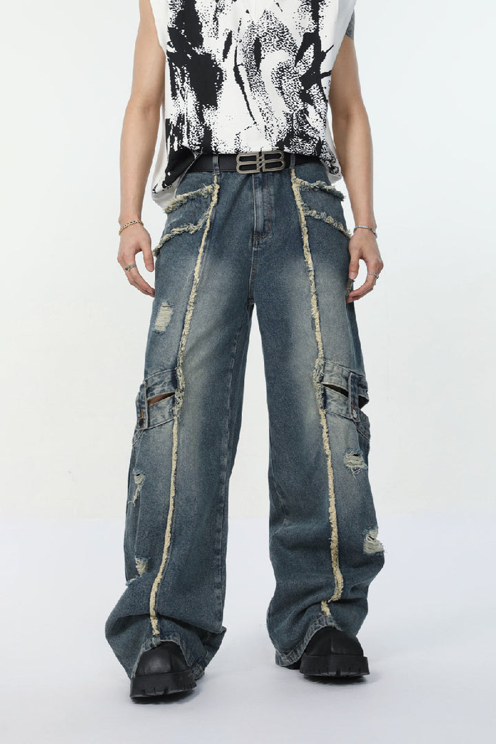 Distressed Cargo Pocket Jeans