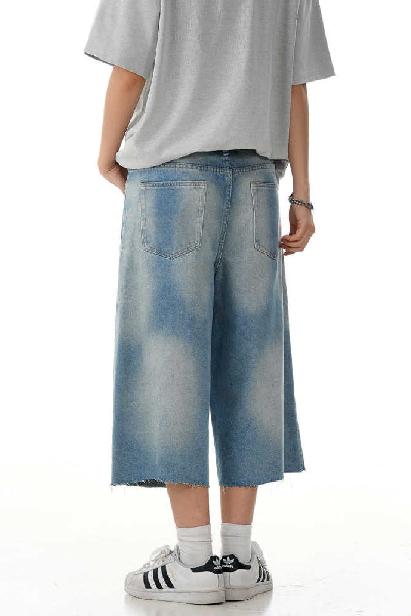 Raw Hem Washed Cropped Jeans