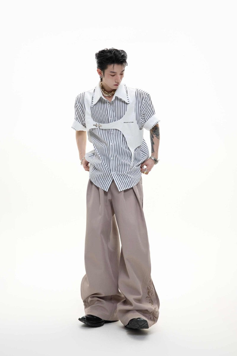 Striped Double Collar Layered Shirt