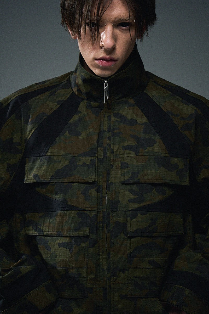 Contrast Camo Texture Cargo Jacket b