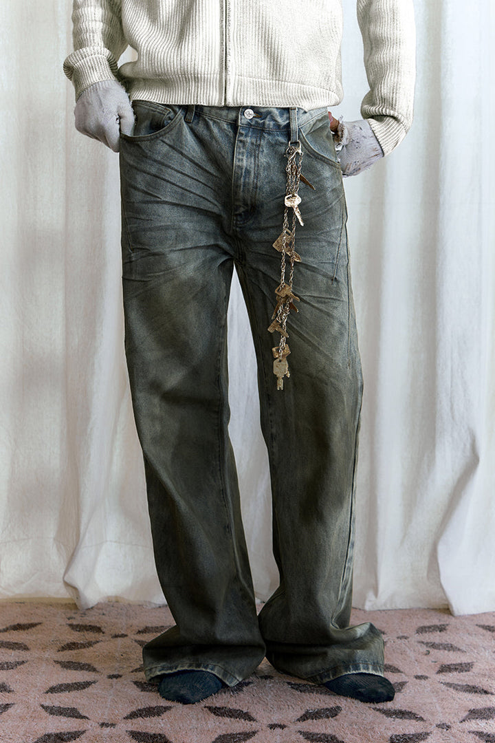 Grease-Stained 3D Whisker Jeans